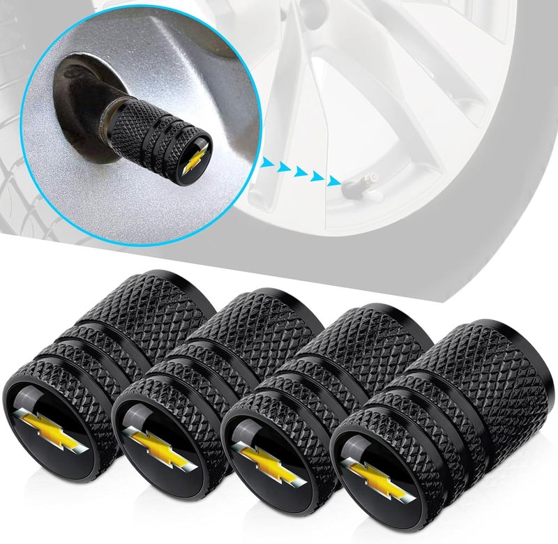 BFIVEANTE Tire Valve Stem Caps for Chevrolet Metal Car Wheel Air caps Auto Valve Stem Caps Accessories 4 Pcs Black - Image 2